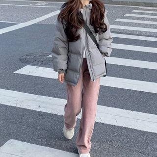 Padded Hooded Zip-up Jacket / Corduroy Loose Fit Pants