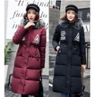 Lettering Furry Trim Hooded Padded Coat