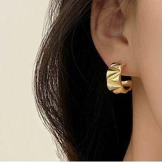 C-shaped Sterling Silver Stud Earring 1 Pair - Gold - One Size
