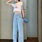 Plain High-waist Straight Leg Jeans