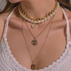 Coin Gemstone Pendant Layered Necklace 1pc - 01 - Gold & White - One Size