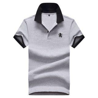 Contrast Hem Embroidery Short-sleeve Polo Shirt