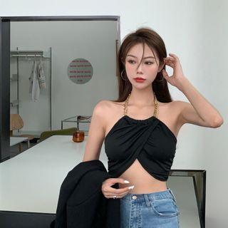 Plain Cropped Tank Top As Shown In Figure - One Size
