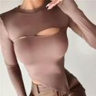 Cut-out Asymmetric Long-sleeve Crop Top