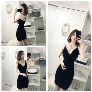 Deep Plunge Strappy Velvet Bodycon Dress