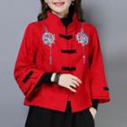 3/4-sleeve Frog Buttoned Embroidered Jacket