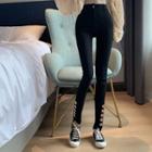 Button-hem High-waist Skinny Jeans