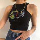 Dragon Embroidered Crop Tank Top