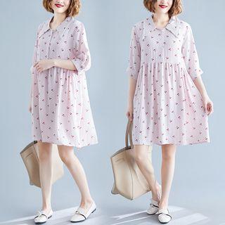 3/4-sleeve Cherry Patterned Dress