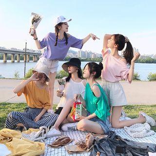 Elbow-sleeve Cut-out T-shirt