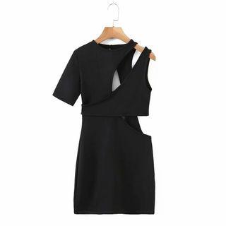 Short-sleeve Asymmetric Cutout Dress