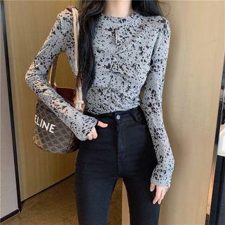 Splash-ink Print Crewneck Crop Top