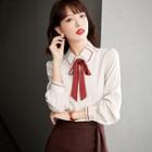 Collared Ribbon Tie-neck Chiffon Blouse