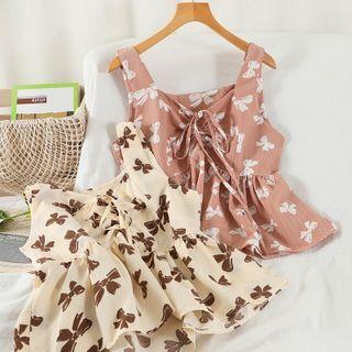 Sleeveless Bow Print Crop Top