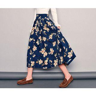 Tie-waist Floral Print Midi Skirt
