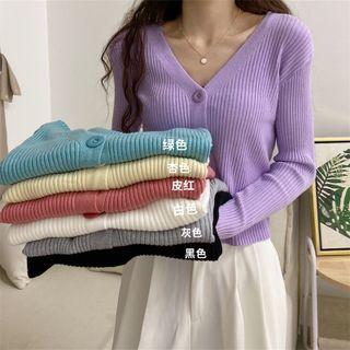 Long Sleeve V-neck Plain Knit Cardigan