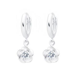 925 Sterling Silver Flower Earrings With White Cubic Zircon