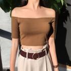 Plain Off Shoulder Cropped Short Sleeve T-shirt