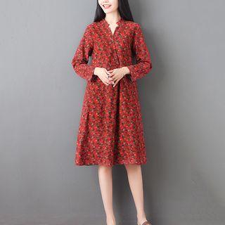 Flower Long-sleeve A-line Dress