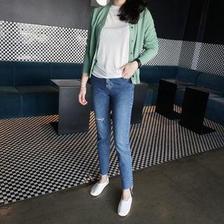 Snap-button Wool Blend Knit Cardigan