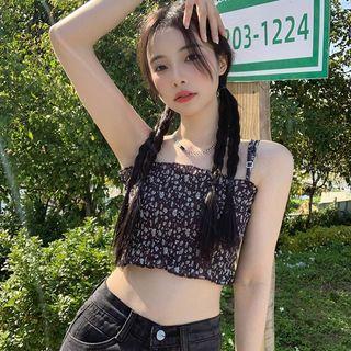Floral Print Tank Top Black - One Size