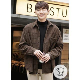 Check Wool Blend Oversized Jacket