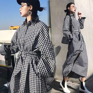 Long Sleeve Gingham Maxi Shirtdress