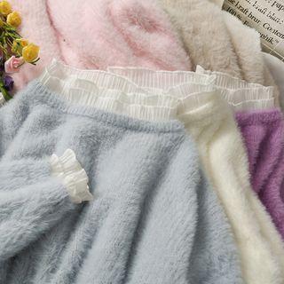 Ruffled-trim Mock Two-piece Furry Sweater In 5 Colors