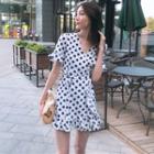 Short-sleeve Polka Dot Wrap Dress
