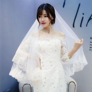 Sequined Lace Trim Wedding Veil