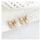 Bow Faux Pearl Alloy Earring 1 Pair - Clip On Earrings - Gold - One Size