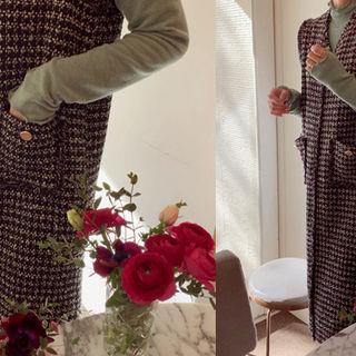 V-neck Sleeveless Tweed Dress Black - One Size