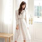 Tiered Long-sleeve Midi A-line Dress