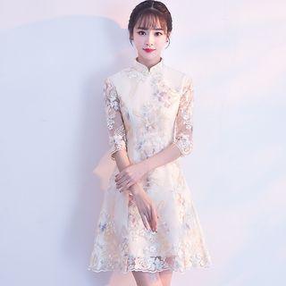Elbow-sleeve Qipao Mini A-line Dress