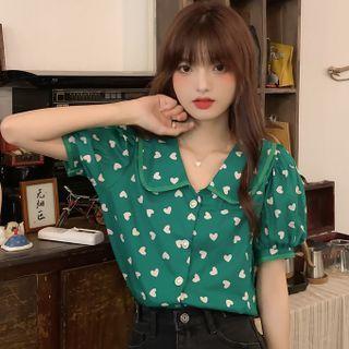 Heart Print Peter Pan Collar Shirt