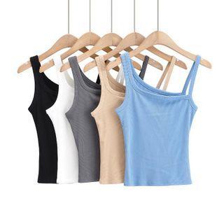 Irregular Strap Plain Crop Tank Top