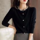 Faux Pearl Cardigan Black - One Size
