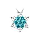 Flashing Snowflakes Pendant With Blue Cubic Zircon And Necklace