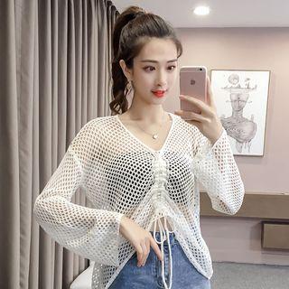 Long-sleeve Mesh Knit Top