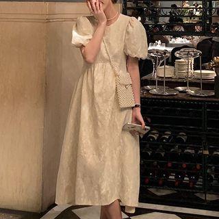 Puff-sleeve Lace Flower Dress