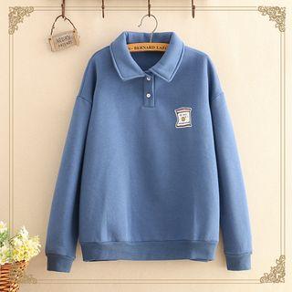 Printed Lapel Fleece-lined Sweater