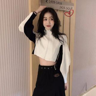 Color Block Crop Zip Jacket