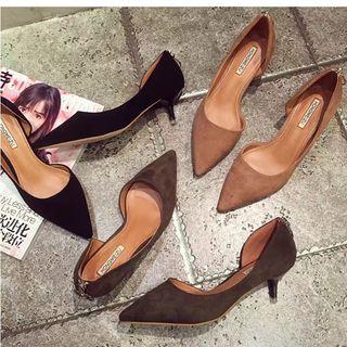 Faux Suede Pointed Kitten Heel Pumps