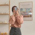 Tie-neck Smock-hem Blouse Brick - One Size