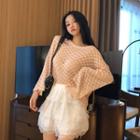 Perforated Sweater / Tiered Mini Skirt