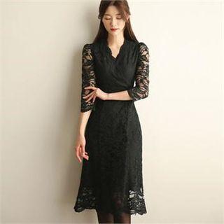 Tall Size Scallop-neck Laced Dress