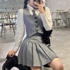 Shirt / Buttoned Vest / A-line Skirt / Set