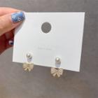 Faux Pearl Rhinestone Bow Stud Earring 1 Pair - White & Gold - One Size
