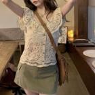 Cap-sleeve Knit Lace Top