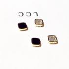 Rhinestone Square Magnetic Earring 1 Pair - Gold - One Size